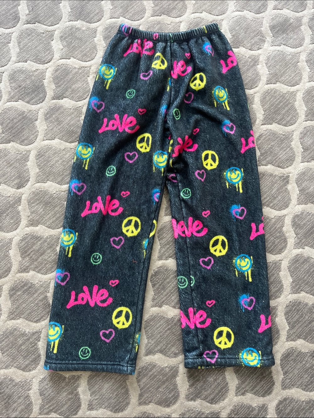 Hannah Banana Black Fleece Pajama Pants with Pink, Yellow & Blue Print